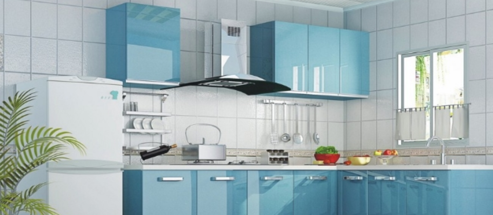 Sky Blue Modular Kitchen Design